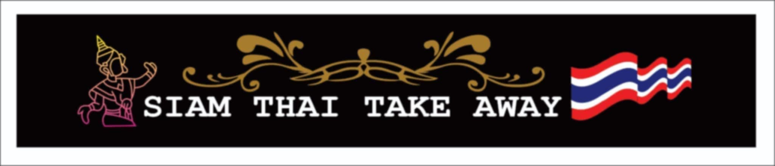 An outline of a Thai dancer next to the words Siam Thai Take Away with a Thailand flag the other side